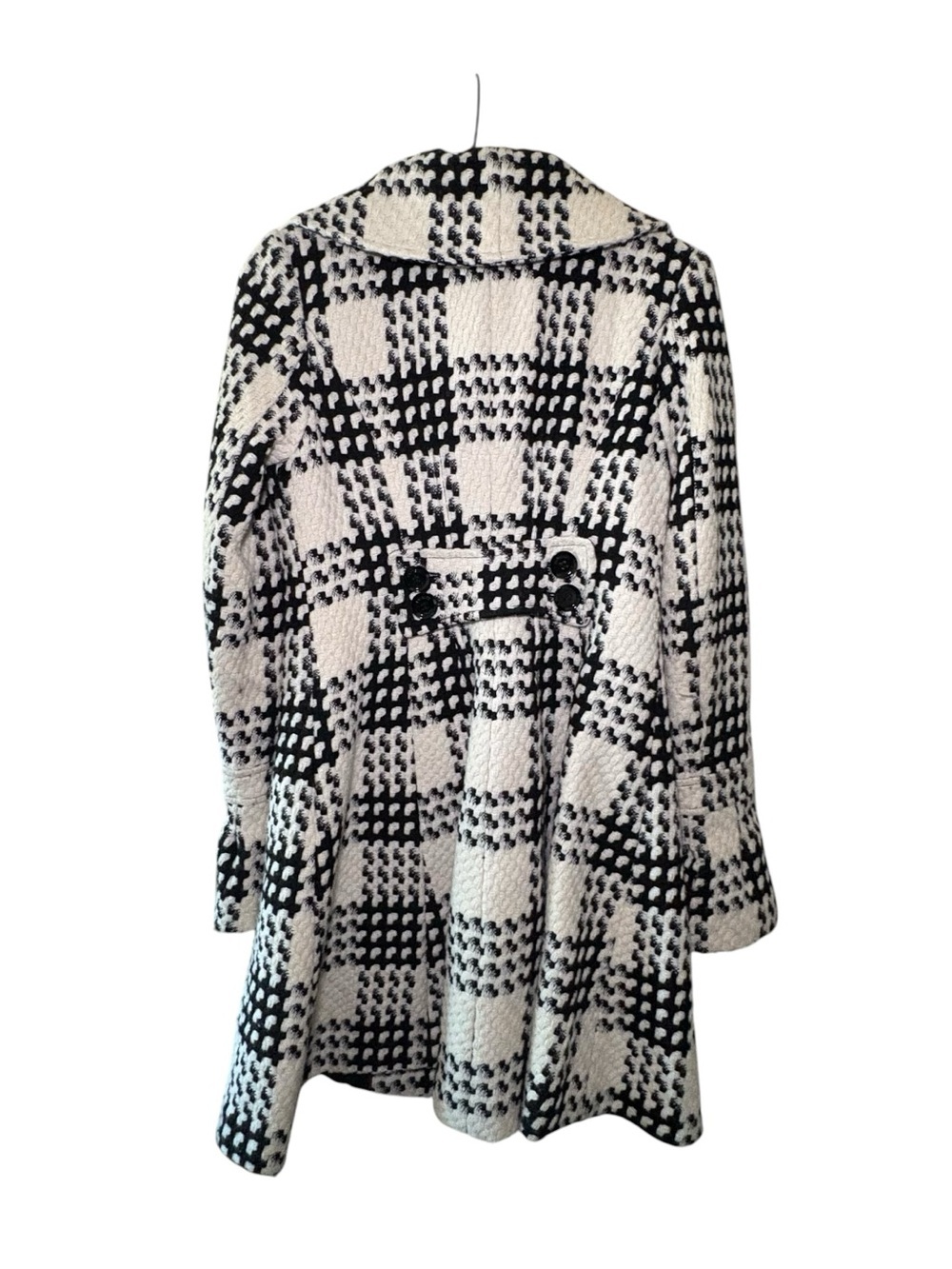 Express Black & Cream Plaid Bouclé Swing Pea Coat - Picture 2 of 8